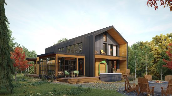 Scandinavian Cabin The Osler 4132 Exterior Back Muskoka Room Normerica Timber Homes