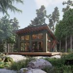 Bunkie Cabin Mono Slope Roof House Plans The Buckhorn 4133 Exterior Rear Side View Window Wall Normerica Timber Homes