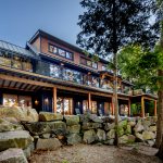 Muskoka Cottage Design, Contemporary Cottaging, Exterior, Rear Side from Lake, Normerica Timber Homes